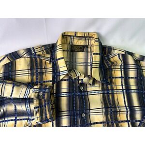 VTG MONZINI Collection XL 70s Disco Gold Blue Abstract Button Down Shirt USA‎